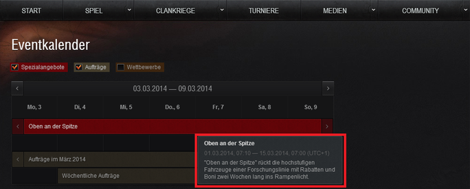Unser neuer Event-Kalender geht live!  Hauptnachrichten  World of Tanks